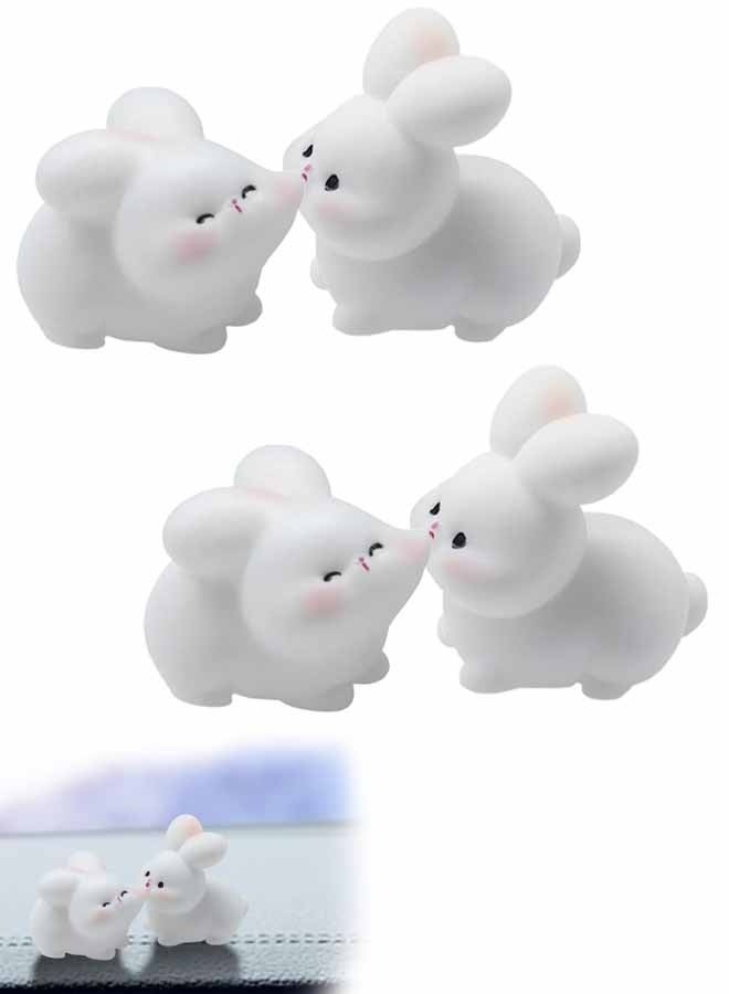 4 PCS Cute Mini Rabbit Car Rearview Mirror Ornaments, Kiss Face Animals Resin Dashboard Decorations, Funny Car Interior Accessories for Women Presents (Rabbit) - Image 1